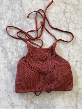 Target Xhilaration Crochet Halter Bralette bikini top in Rust Large